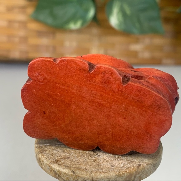 Japanese Netsuke Dragon Turtle Beast Boxwood Carving Hand Carved Red Wood Animal - Picture 12 of 14